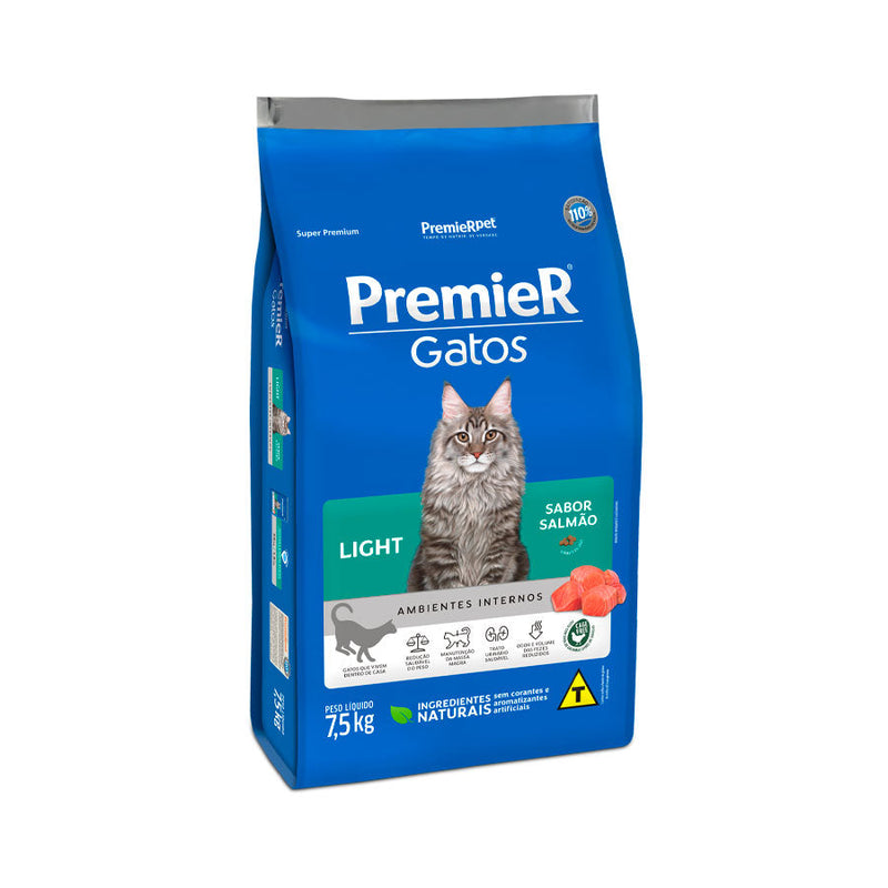 Ração Premier Ambientes Internos Light para Gatos Adultos Sabor Salmão