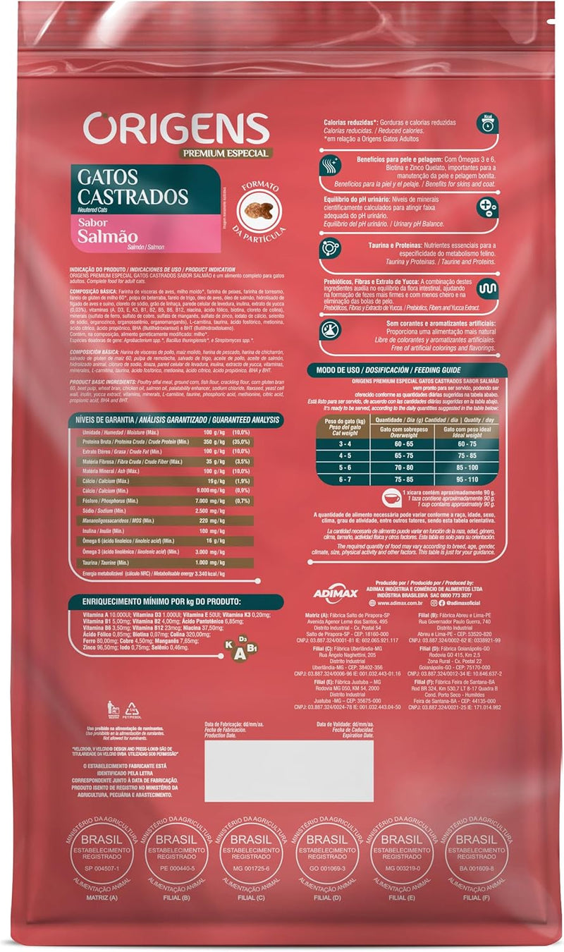 Ração Origens para Gatos Castrados Sabor Salmão